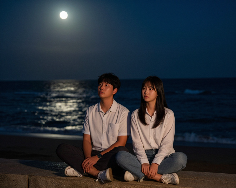 Moonlit Seaside Reflection