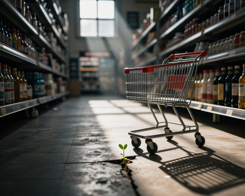 Symbolic scene of hope and uncertainty in a retail setting