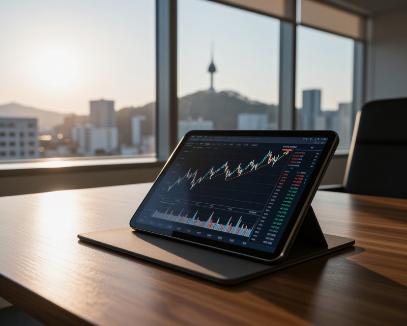 Financial charts in Seoul office